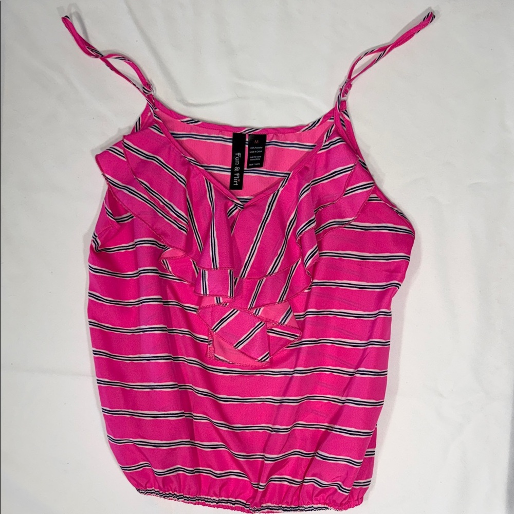 Fun & Flirt Hot Pink Striped Women's Tank Top | M